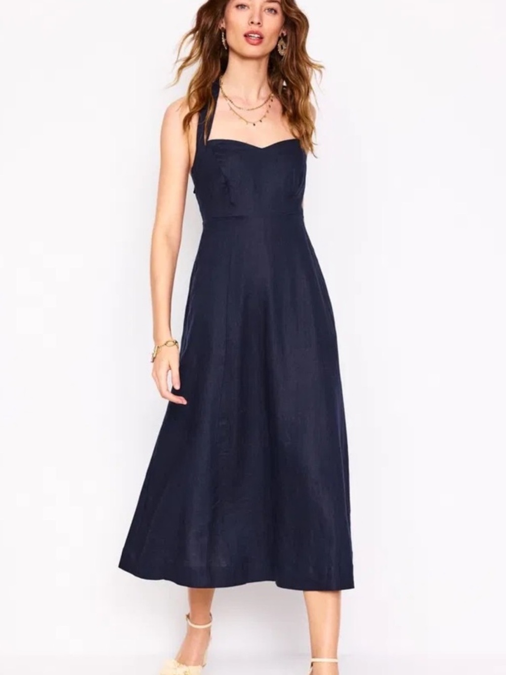 Boden Navy Linen Halter Dress 0